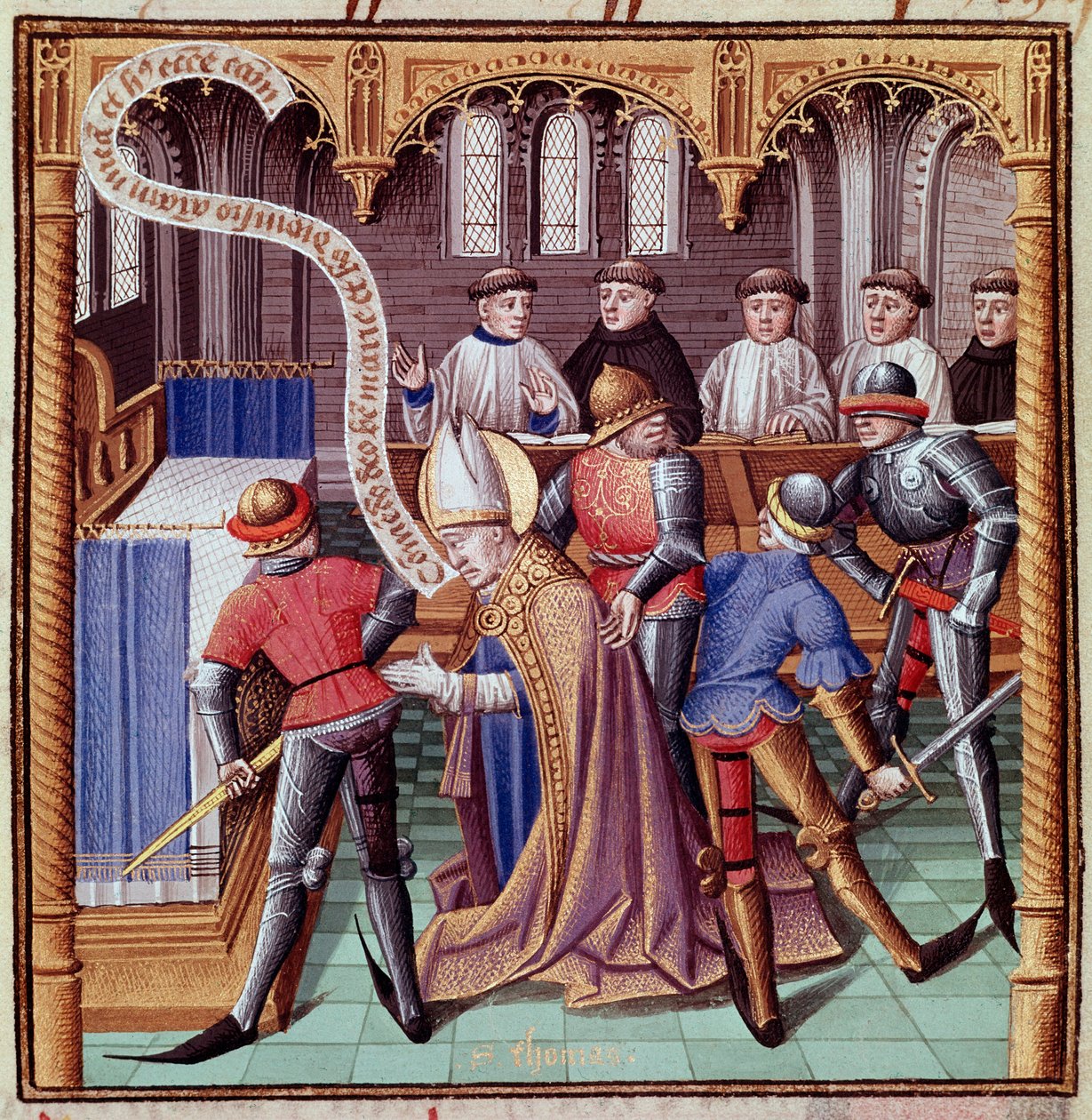 De moord op Thomas Becket in 1170 (Moord op Sint Thomas van Canterbury) Miniatuur uit 