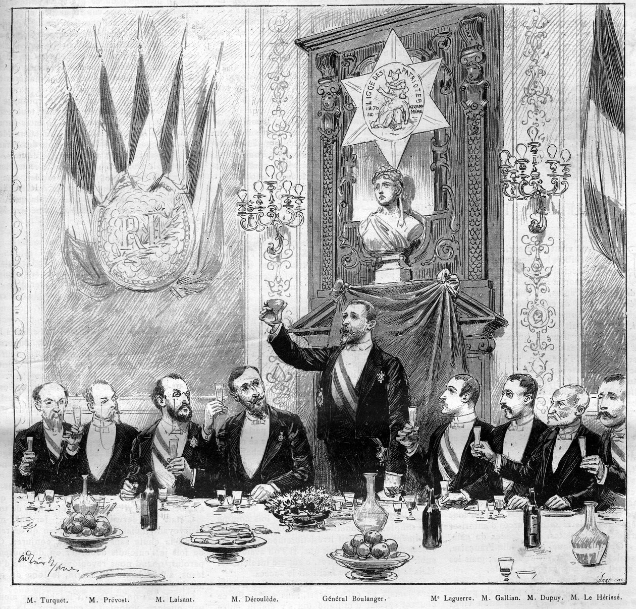 Het banket aangeboden door de Liga van Patriotten aan generaal Boulanger op 25 november door French School