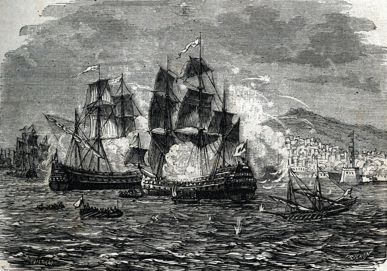 Het bombardement van Algiers in augustus 1682 door Abraham Duquesne (gravure) 1864 door French School