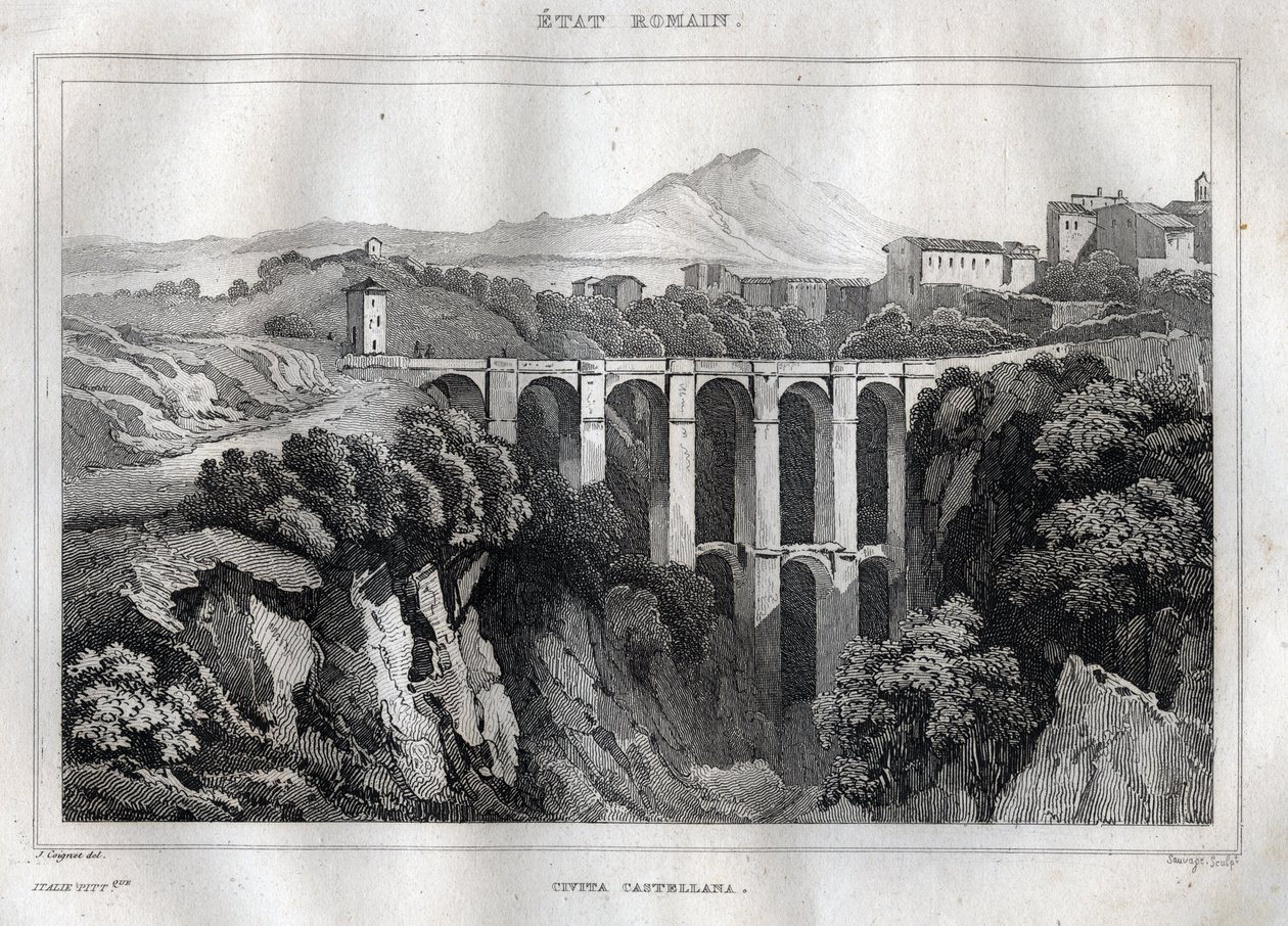 De brug heeft dubbele arcades - CIVITA CASTELLANA - Provincie Viterbo - Italië - Gravure uit 