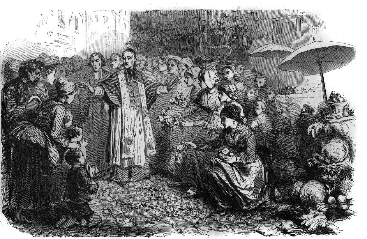 De cholera in Rome: paus Gregorius XVI beval processies, rogaties en zegeningen om de cholera te stoppen. Gravure in "Histoire des Papes-Rois-Queen and Empereurs a travers les siècles" door Maurice Lachatre door French School