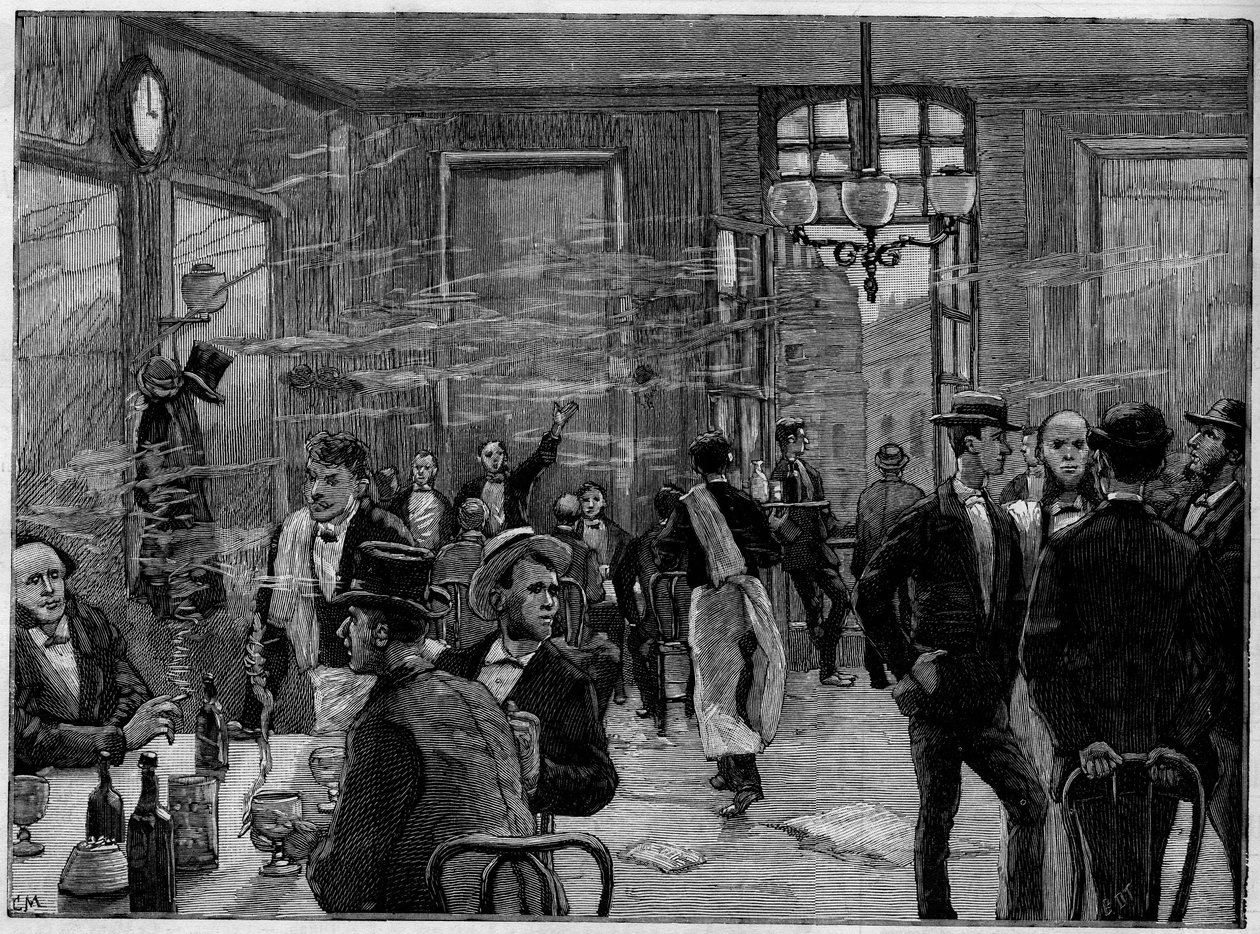 De koffiejongens in een etablissement aan de Rue Montmartre in Parijs, in "De Illustere Wereld" 1886. door French School