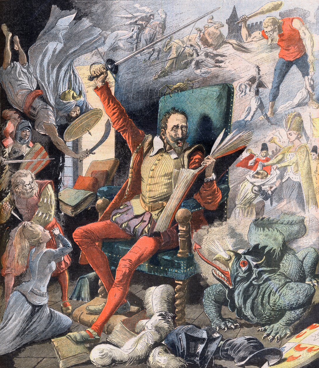 De droom van Don Quichot. Illustratie voor Le petit Journal, 21 mei 1905. door French School