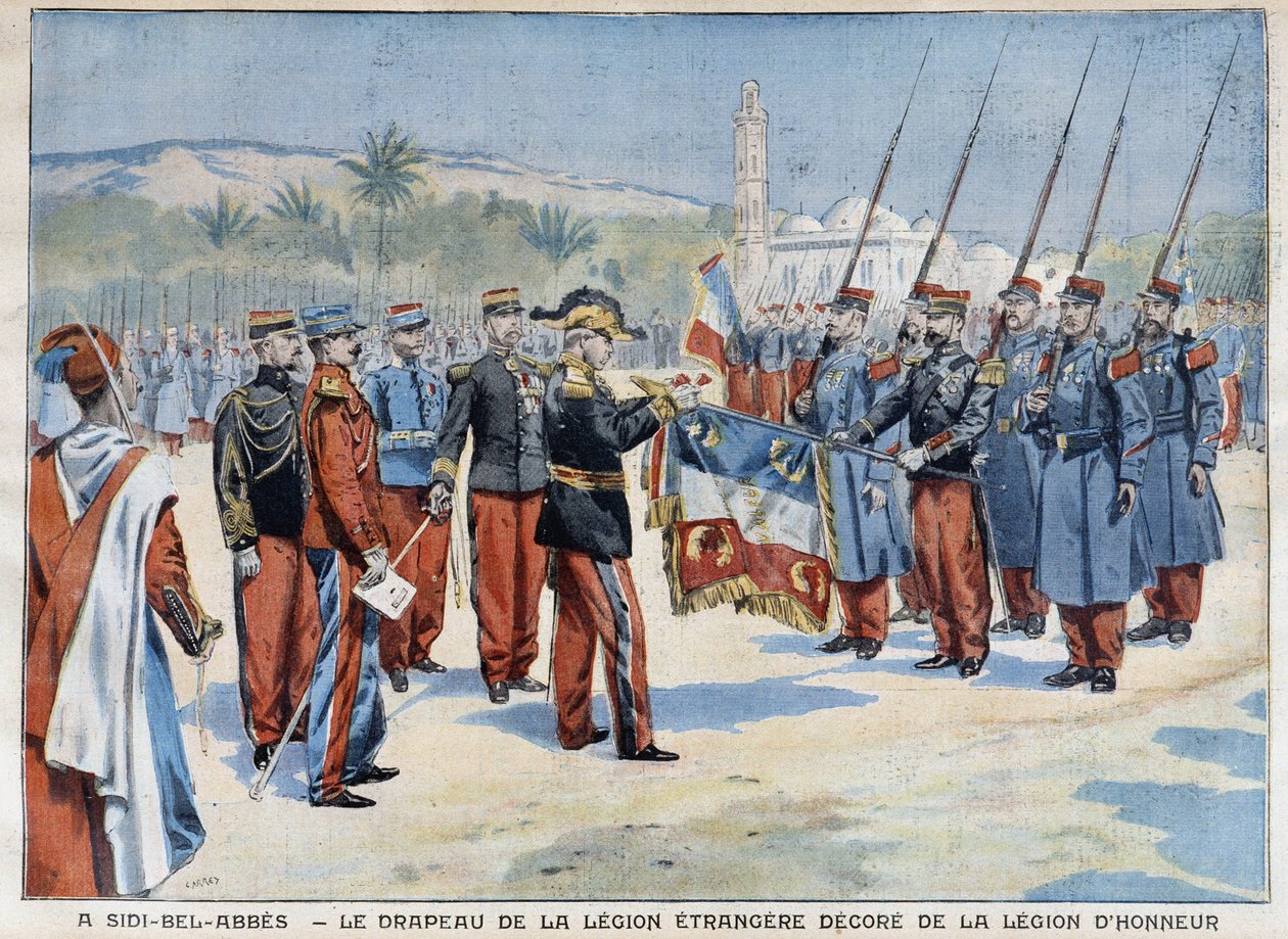 De vlag van het Vreemdelingenlegioen versierd in Sidi-Bel-Abbes - in 