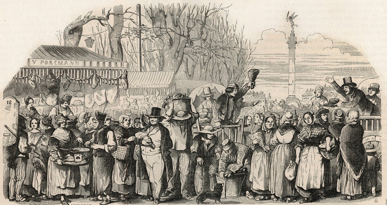 De hammarkt op Boulevard Bourdon in Parijs - Gravure in 