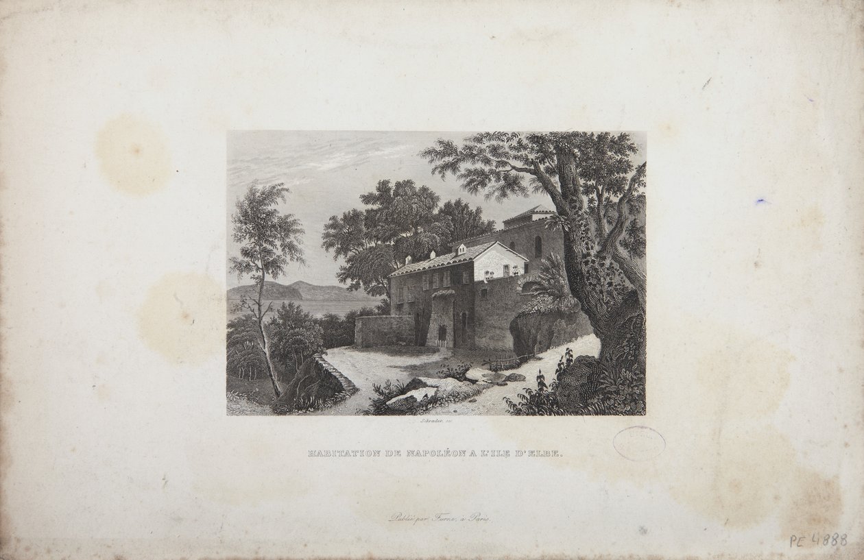 Het huis van Napoleon op het eiland Elba, gegraveerd door Schroeder door French School