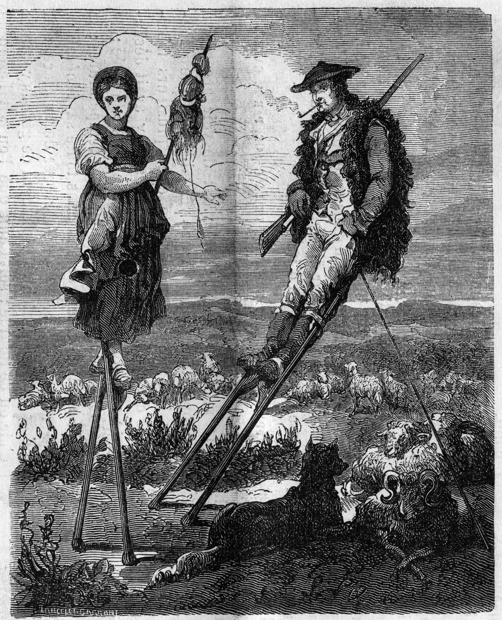 De inwoners van Arcachon gaan op een herder en een boer met een rietstengel. Gironde (33) door French School