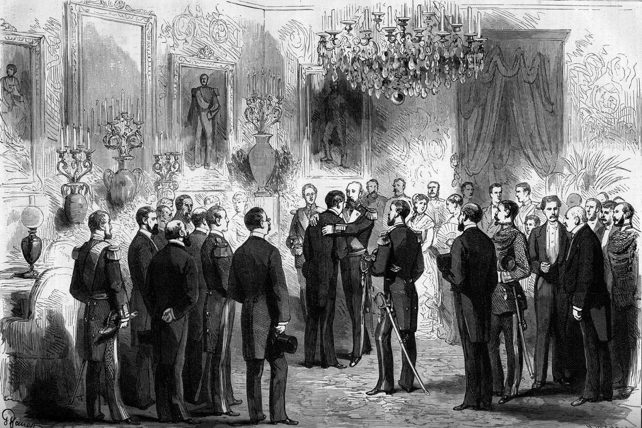 De koning van Zweden Oscar II ontving ontdekkingsreizigers Nils Adolf Erik Baron Nordenskjold en luitenant Palander in het Koninklijk Paleis in Stockholm. In 1878 passeerde Nordenskjold van de Atlantische Oceaan naar de Stille Oceaan door French School