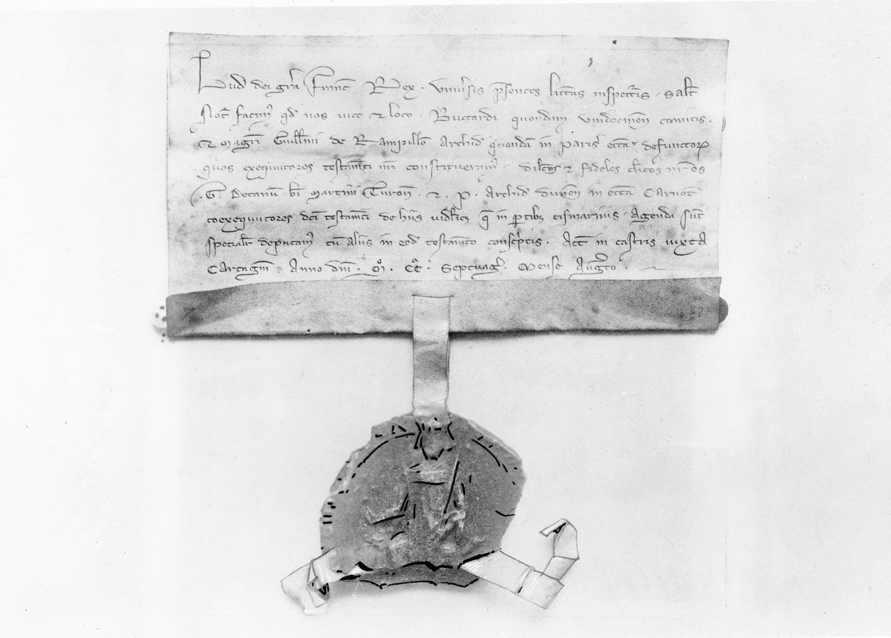 Het laatste codicil van Lodewijk IX, geschreven augustus 1270 (perkament) door French School