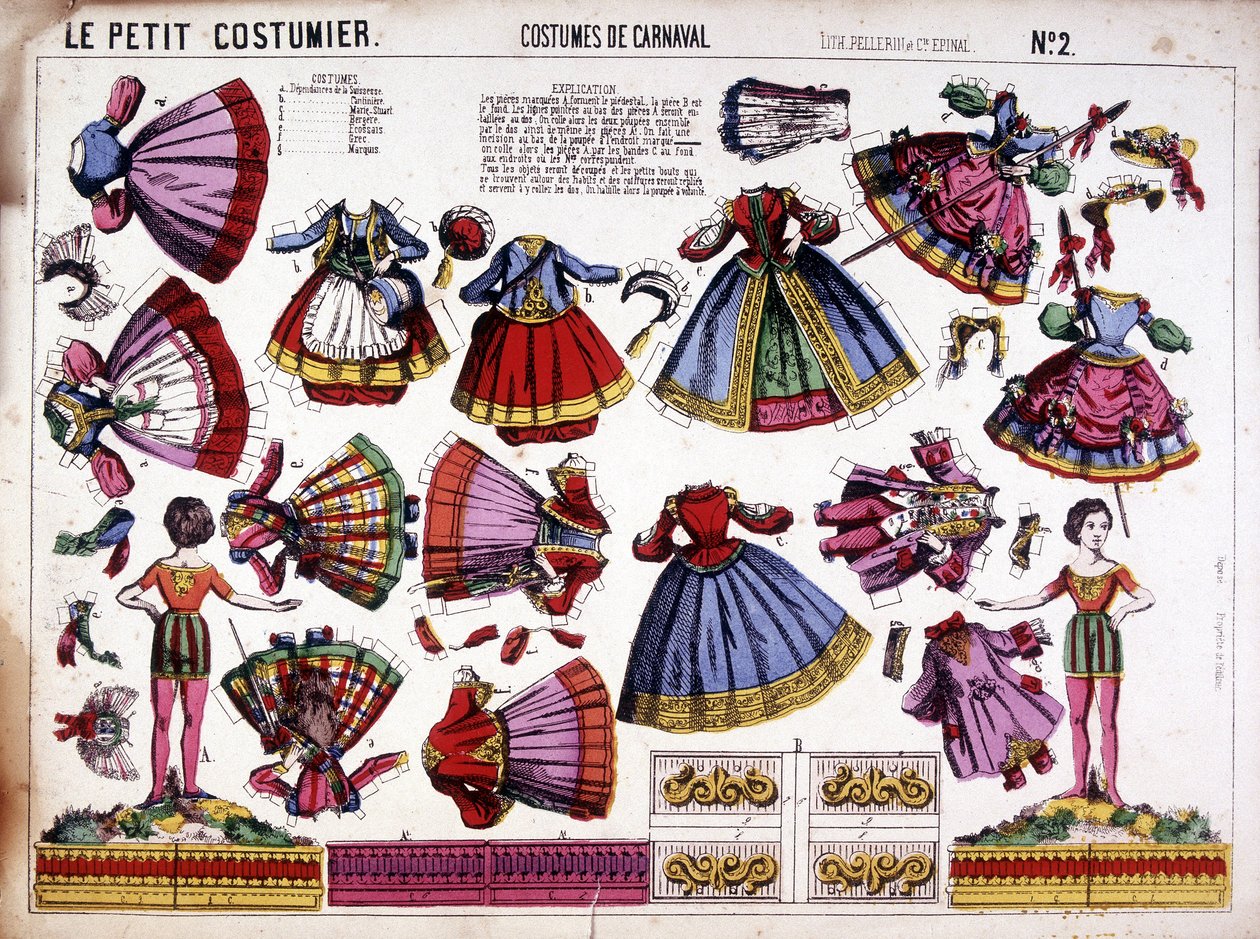 De kleine kostuumontwerper - carnavalskostuums: knipwerk. 19e eeuw. door French School