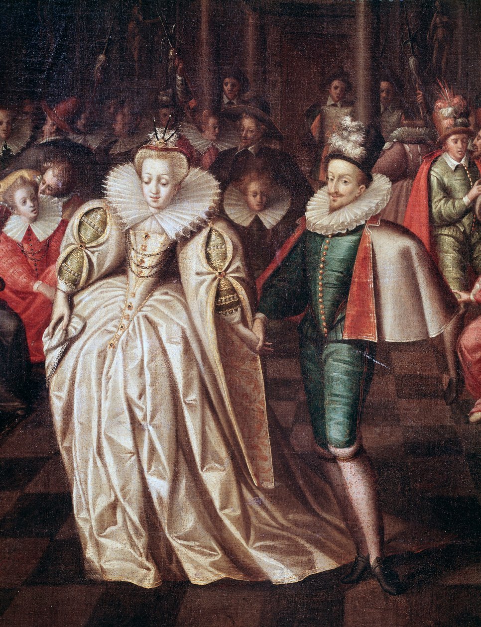 Het echtpaar, hertog van Joyeuse en Margaretha van Lotharingen, detail van bal gegeven op 24 september door French School