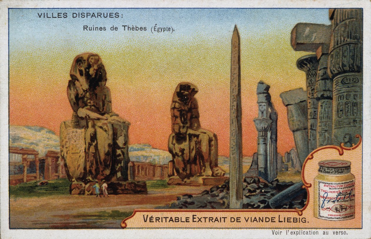De verdwenen steden: de ruïnes van Thebe (Egypte) - Liébig reclame sticker door French School