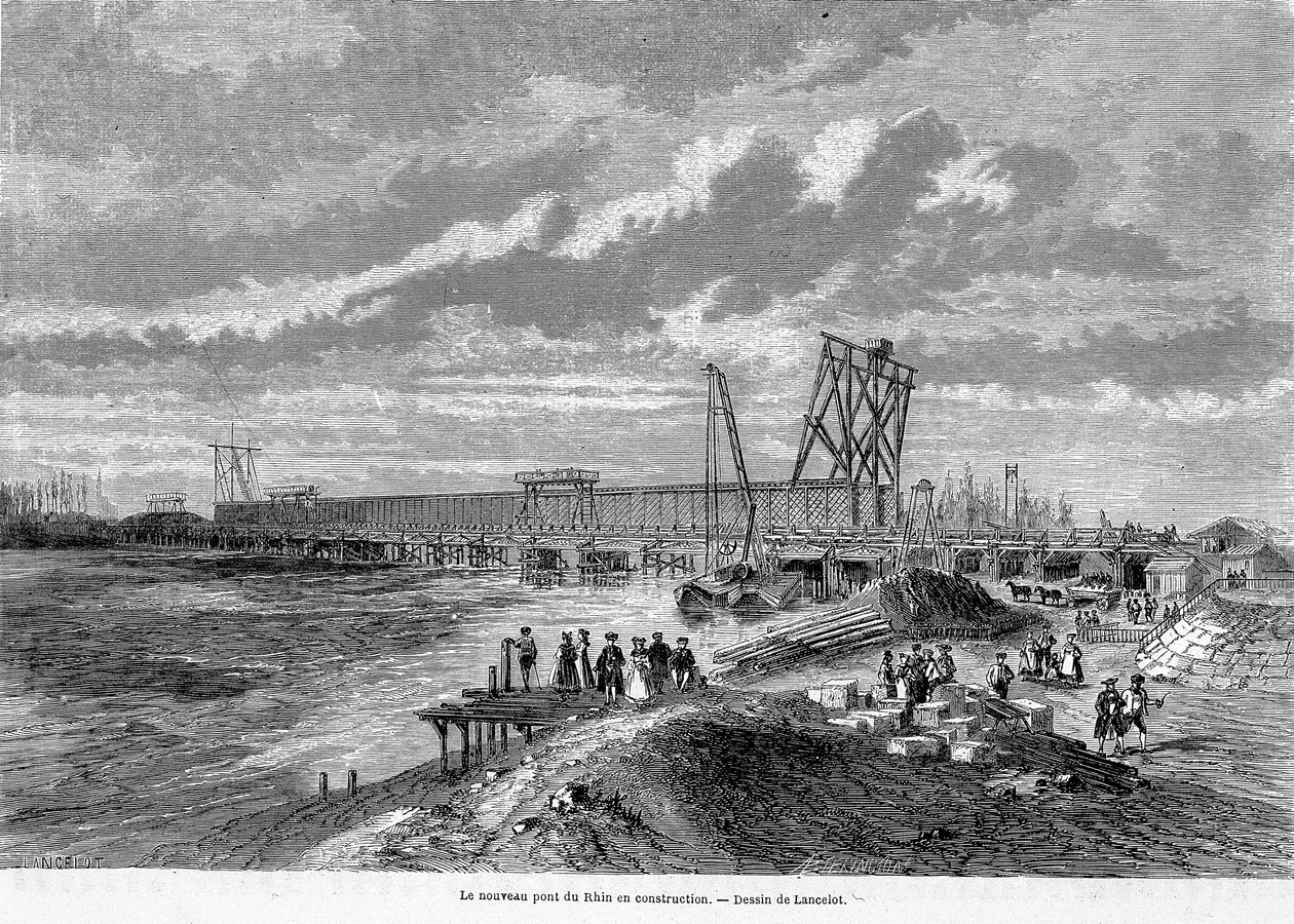 De nieuwe Rijnbrug in aanbouw, Elzas - in 
