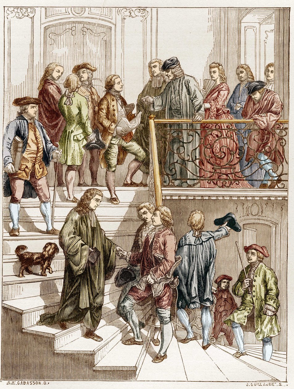 De filosofen van de 18e eeuw op de trap van Voltaire (François Marie Arouet genaamd door French School