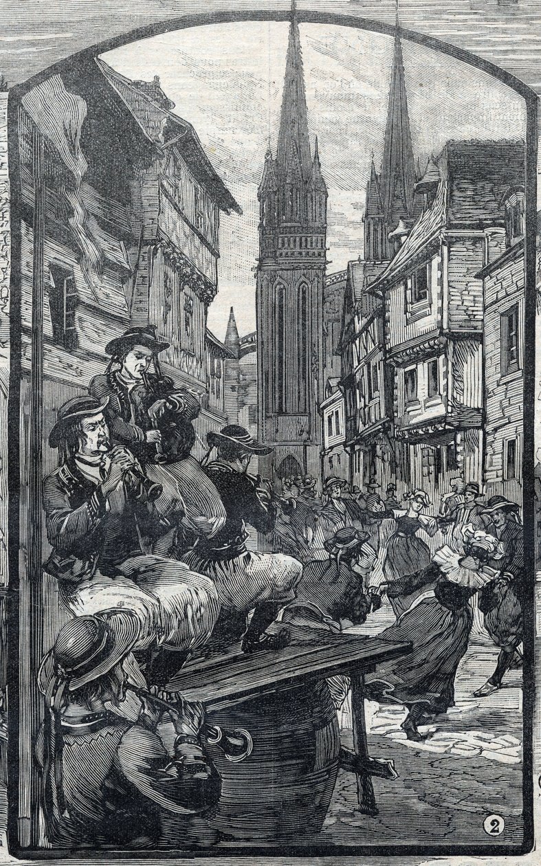 De spelers van biniou in Quimper (Finistère, Bretagne). in 