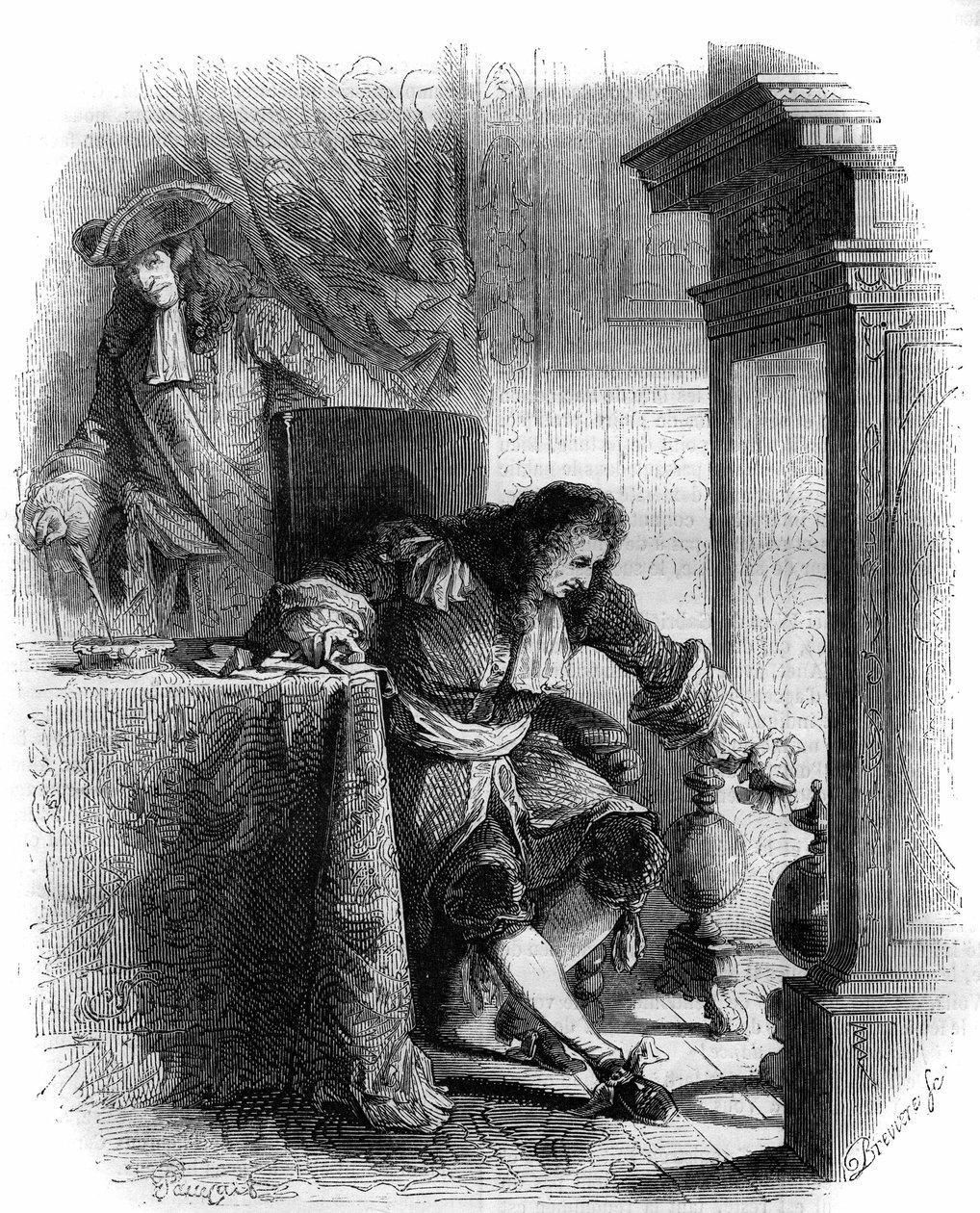 De toneelschrijver Jean Galbert de Cammistron correspondeert met hertog Louis Joseph de Vendôme. Gravure uit 1856. door French School
