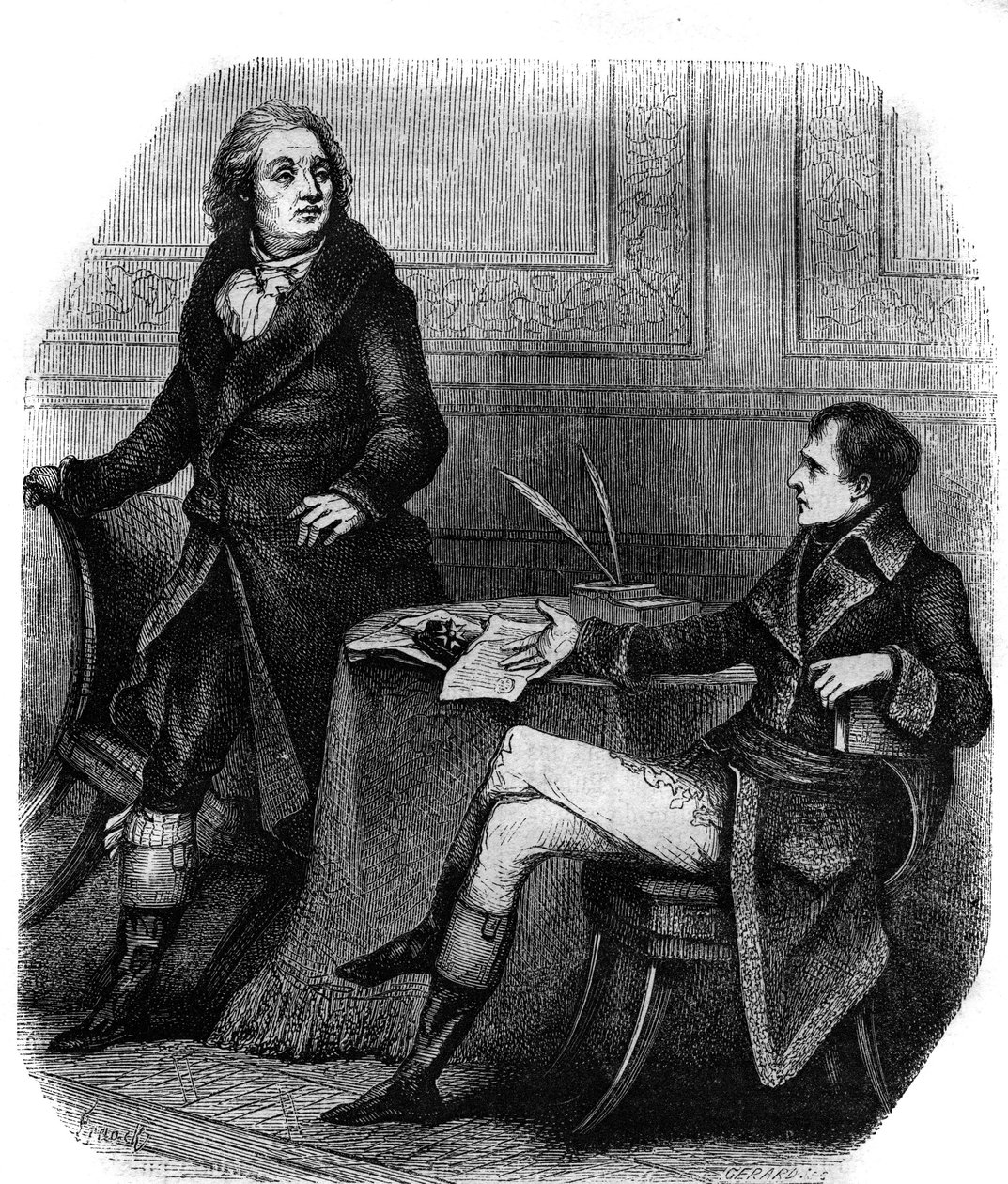De dichter en toneelschrijver Jean Francois (Jean-Francois) Ducis (1733-1816) met Bonaparte (Napoleon I) door French School