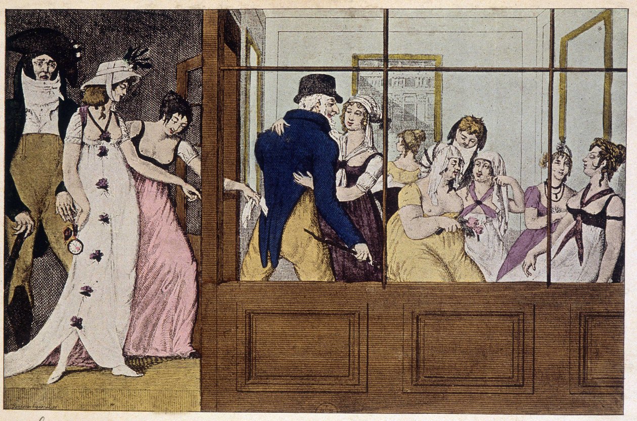 Het serail in de winkel: bordeel in het Palais Royal - gravure door French School