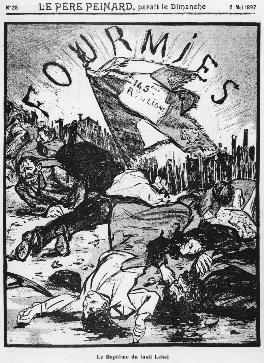 De schietpartij van Fourmies, illustratie uit Le Pere Peinard, 2 mei 1897 door French School