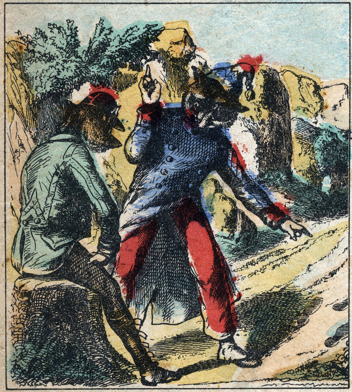 De zieke leeuw en de vos. Fabels van Jean de La Fontaine. Epinal afbeelding eind 19e eeuw door French School