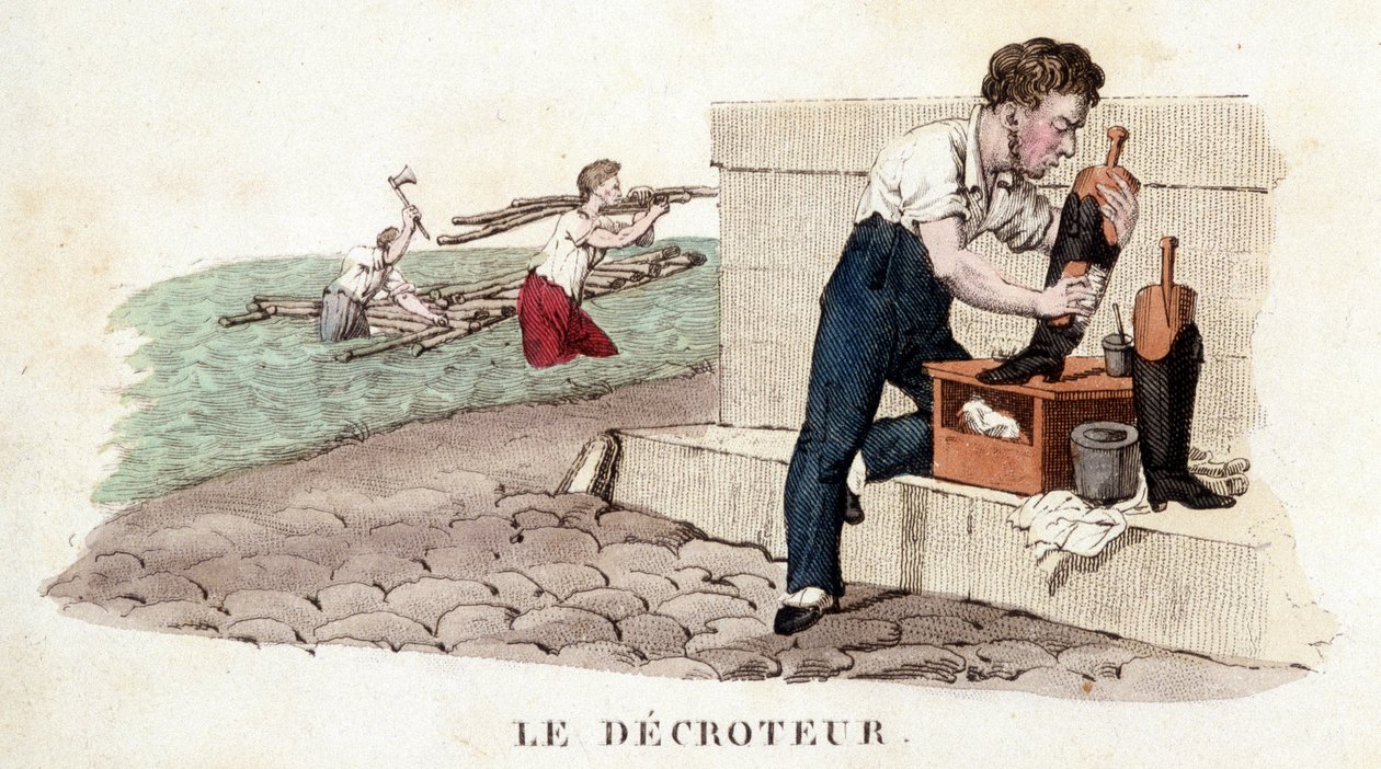 De kraam (schoenpoetser) - gravure door French School