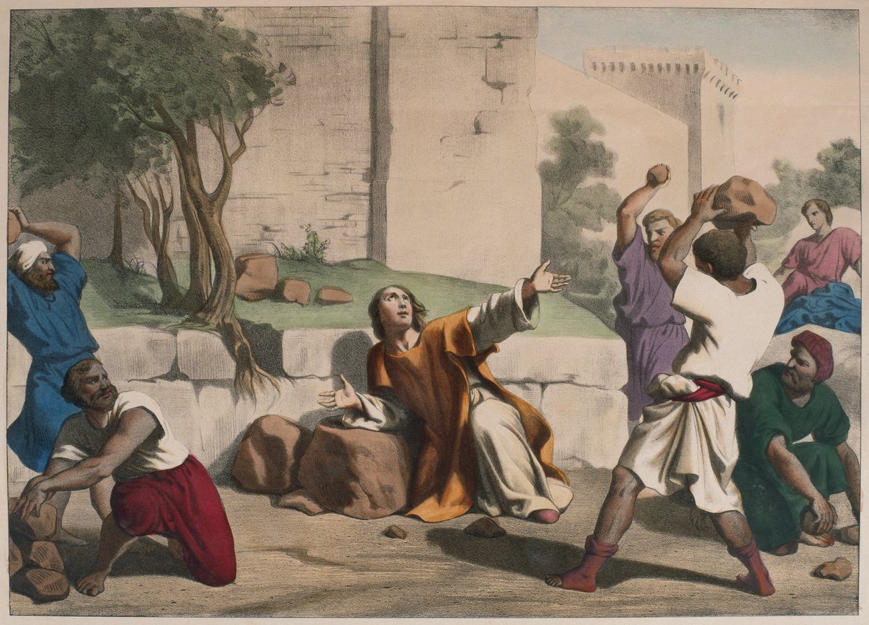 De steniging van St. Stefanus, illustratie uit een catechismus L