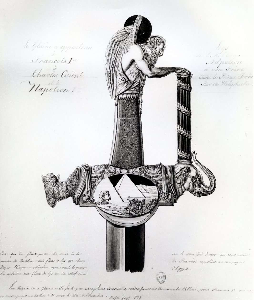 Het zwaard van Frans I van Frankrijk, Karel V, Heilige Roomse Keizer, en Napoleon Bonaparte met motief dat Napoleons campagne in Egypte vertegenwoordigt door French School