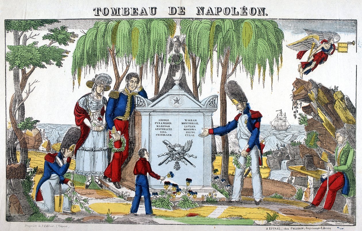 Het graf van Napoleon Bonaparte op het eiland Sint-Helena. Afbeelding van Epinal door French School