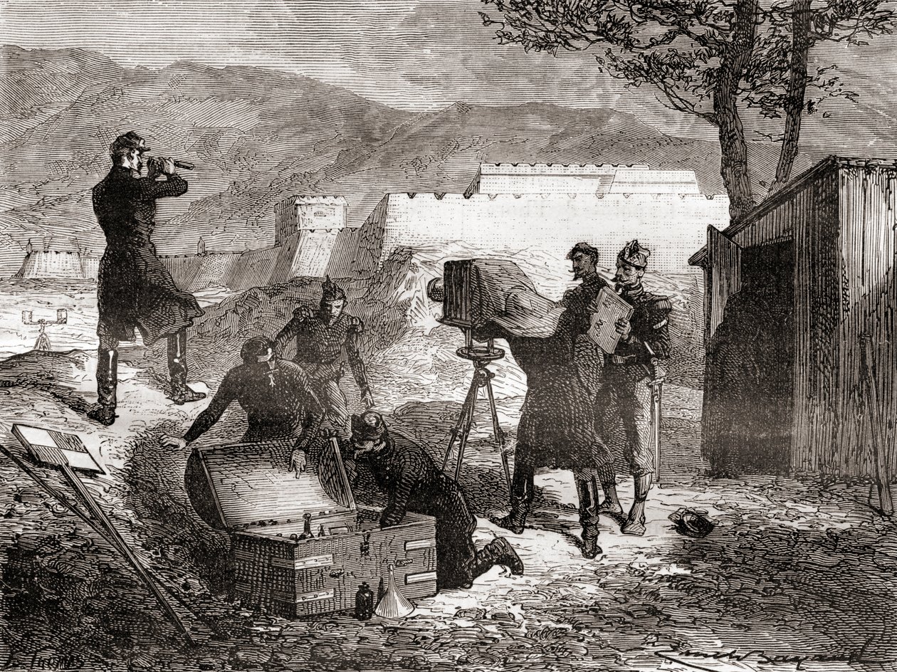 Het gebruik van fotografie door het Franse leger in de 19e eeuw, uit Les Merveilles de la Science, gepubliceerd ca. 1870 door French School