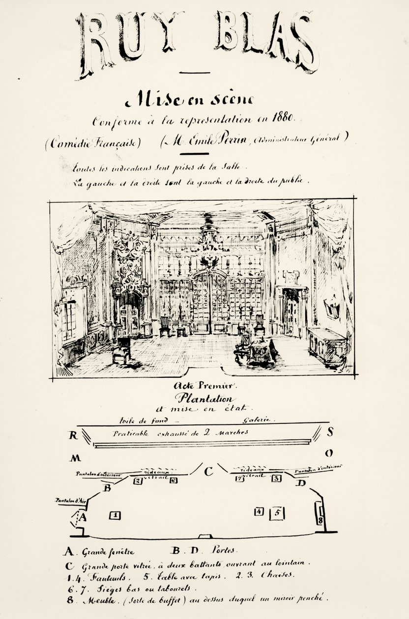 Theaterprogramma voor Act I van Ruy Blas (1838) door Victor Hugo (1802-85), 1880 door French School