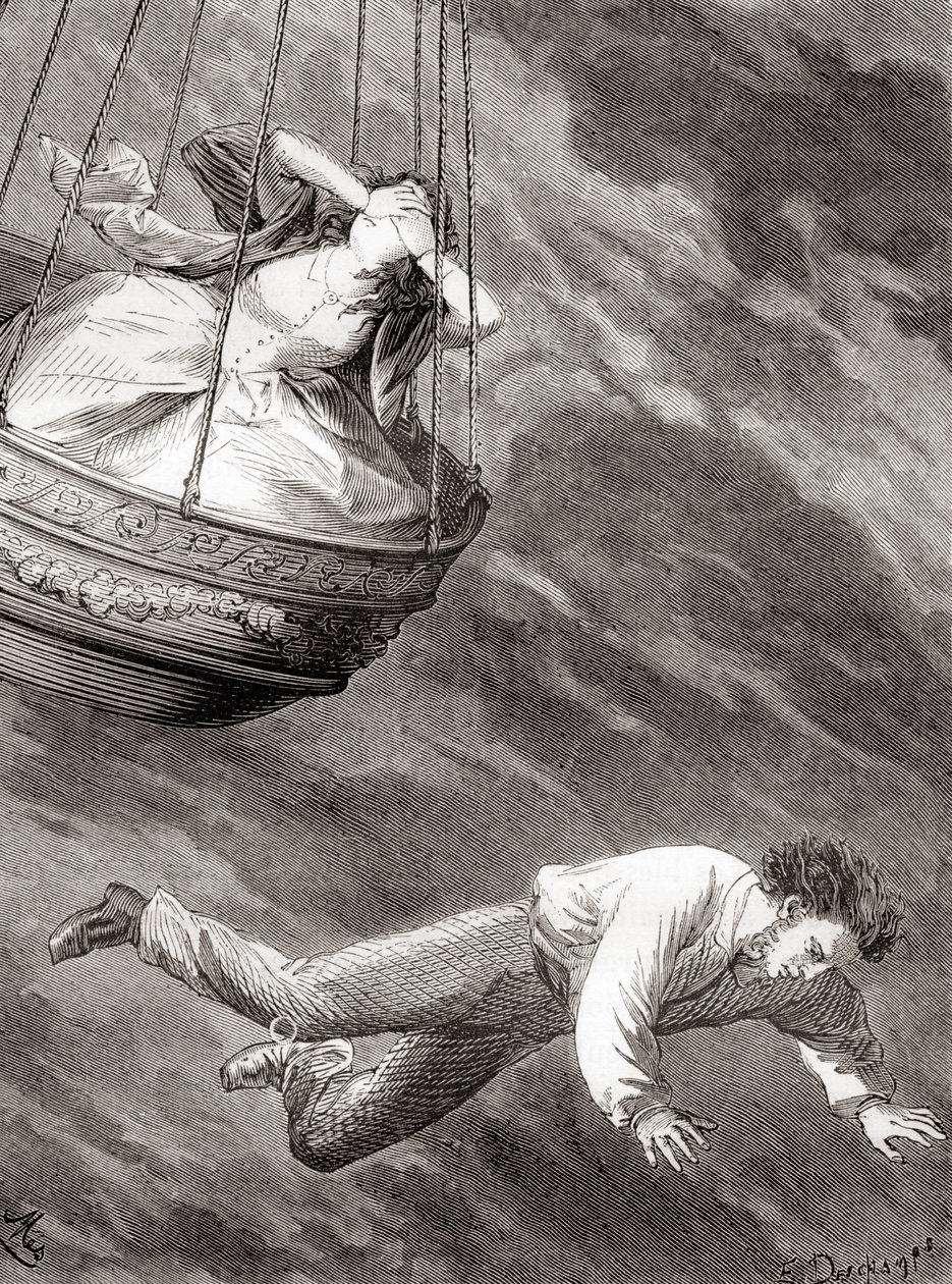 Thomas Harris, inventieve Londense wetenschapper en luitenant en pionierende Engelse ballonvaarder die op 25 mei 1824 uit een luchtballon viel, uit 
