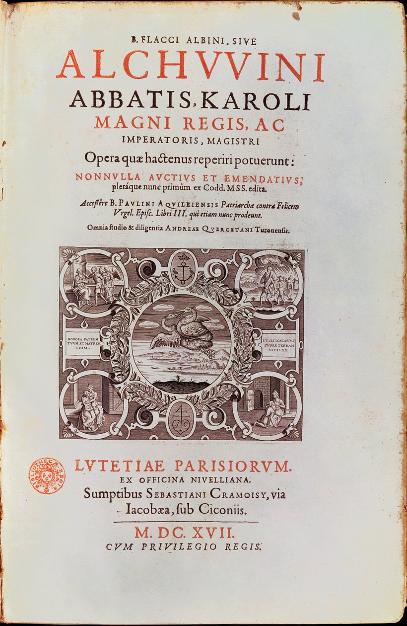 Titelpagina van Abbatis Karoli Magni Regis door Alcuin, gepubliceerd in 1617 door French School