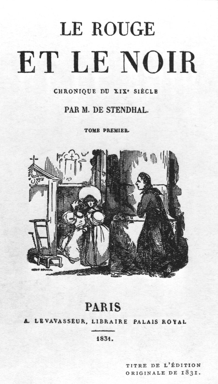 Titelpagina van de eerste editie van De Rode en de Zwarte door Stendhal (1783-1842) gepubliceerd in 1831 door French School