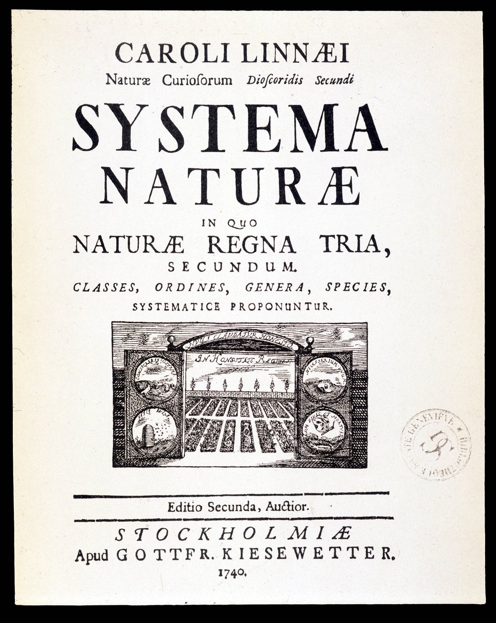 Titelpagina "Systema naturae" door Linné door French School