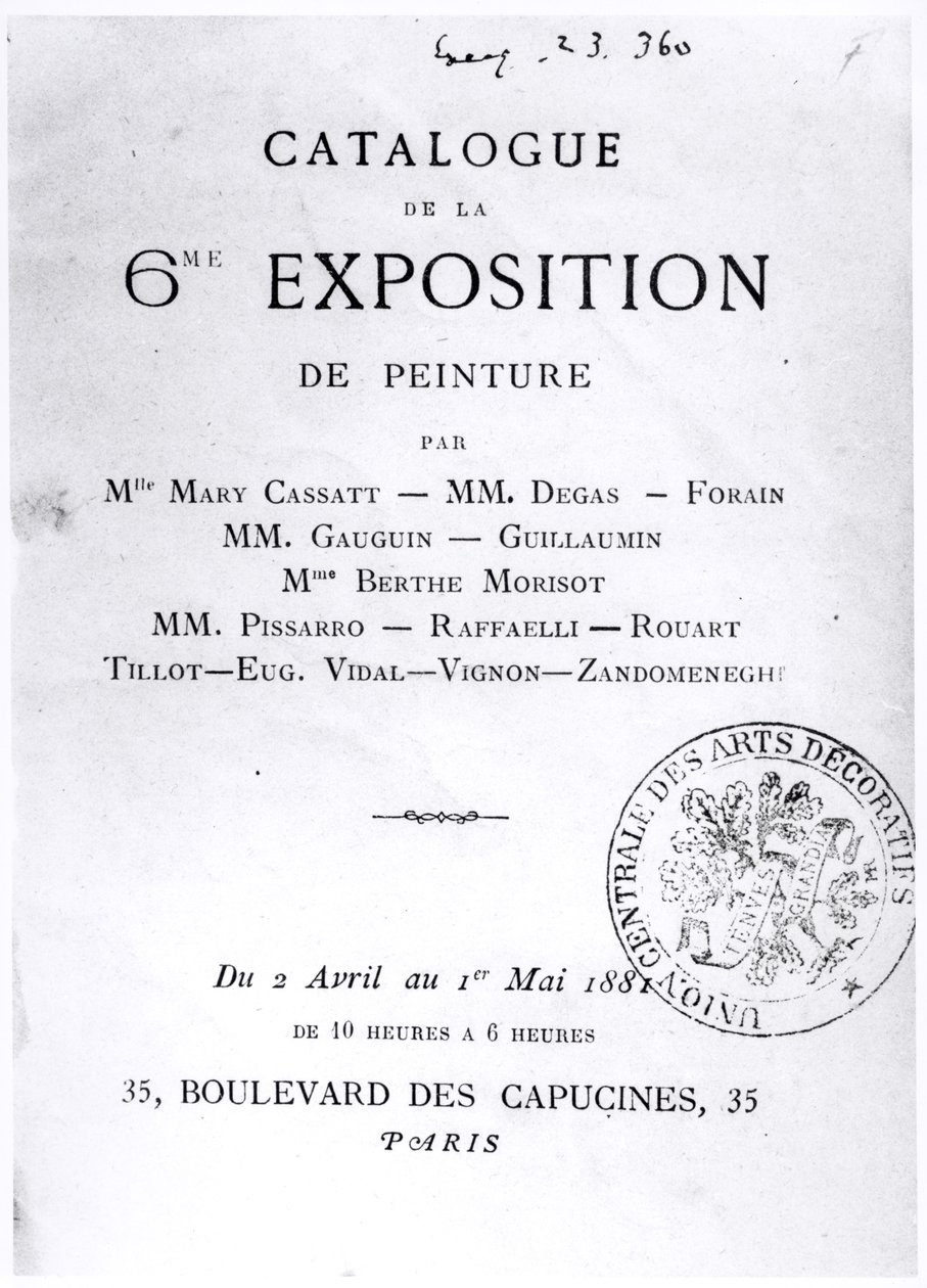 Titelpagina voor de catalogus van de 6e Impressionistische Tentoonstelling, 1881 door French School