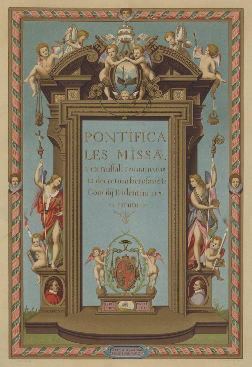 Titelpagina van Missaal Pontifical (chromolitho) door French School