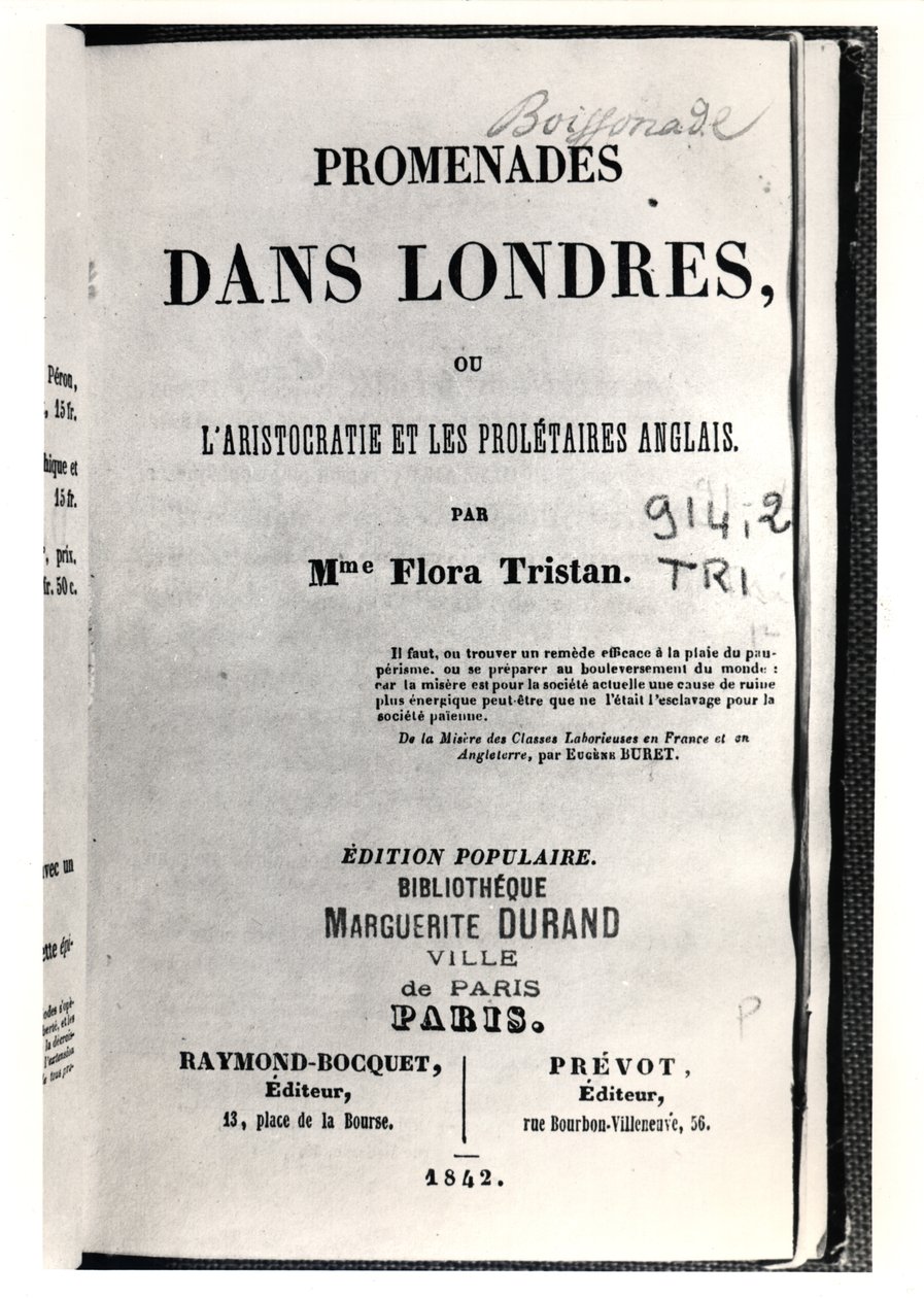 Titelpagina van Promenades dans Londres door Flora Tristan (1803-44), gepubliceerd in Parijs door Raymond-Bocquet et Prevot, 1842 door French School