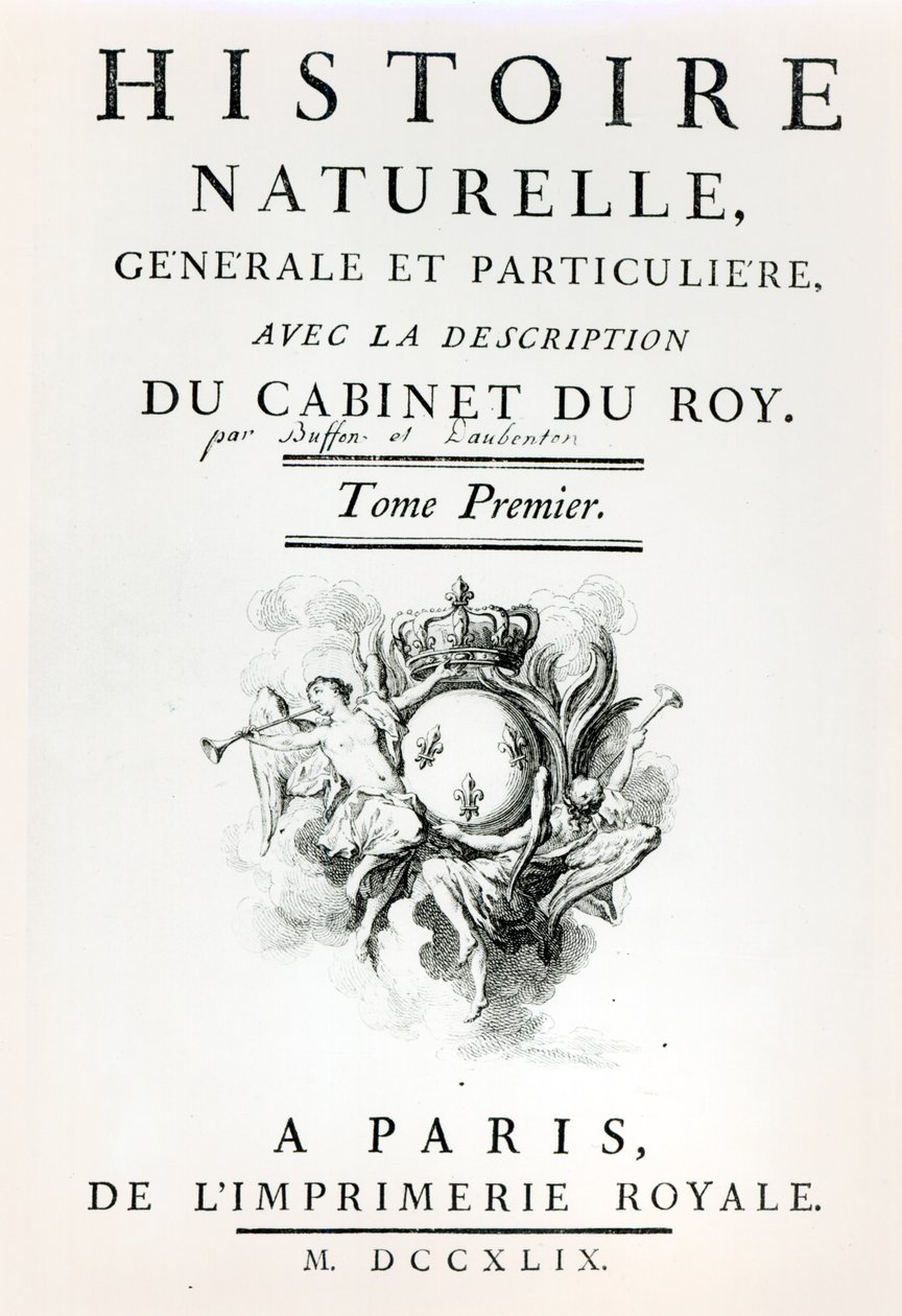 Titelpagina van Histoire Naturelle, Generale et Particuliere door Buffon, Parijs, 1749 door French School