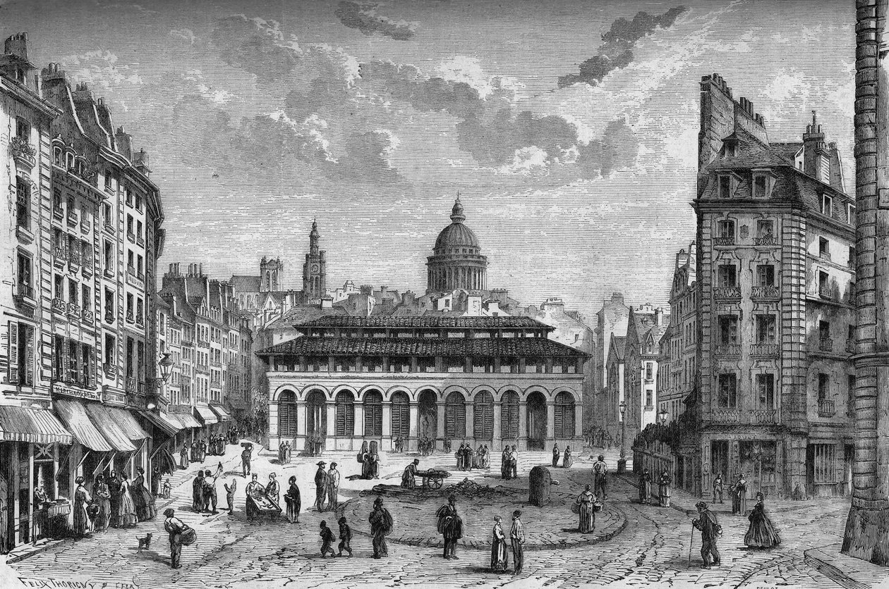 Transformaties van Parijs onder het Tweede Keizerrijk, Haussmanns Parijs: uitzicht op de markt van de Carmes en het oude plein Maubert door French School