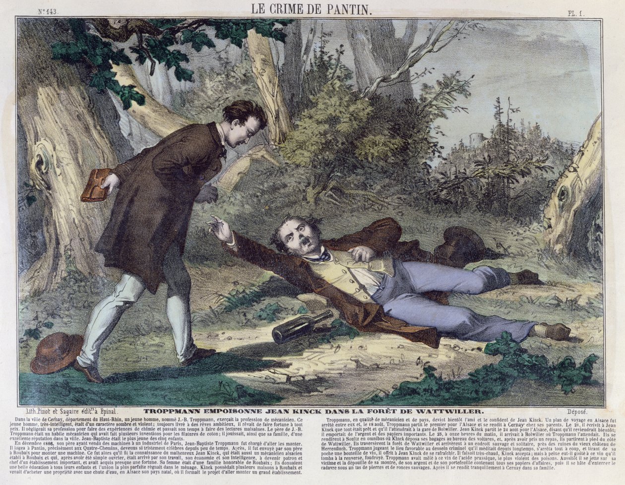 Troppmann vergiftigt Jean Kinck in het bos van Wattwiller, 1869 door French School