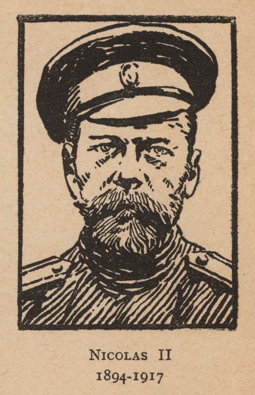 Tsaar Nicolaas II van Rusland (litho) door French School