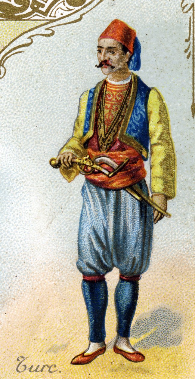 Turkse man. Serie van 25 reclamechromos voor de Dijon fabriek van Biscuits Pernot, eind 19e eeuw. Detail van de personages in traditionele klederdracht door French School