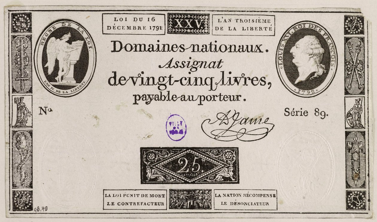 Vijfentwintig livres bankbiljet, serie 89 door French School