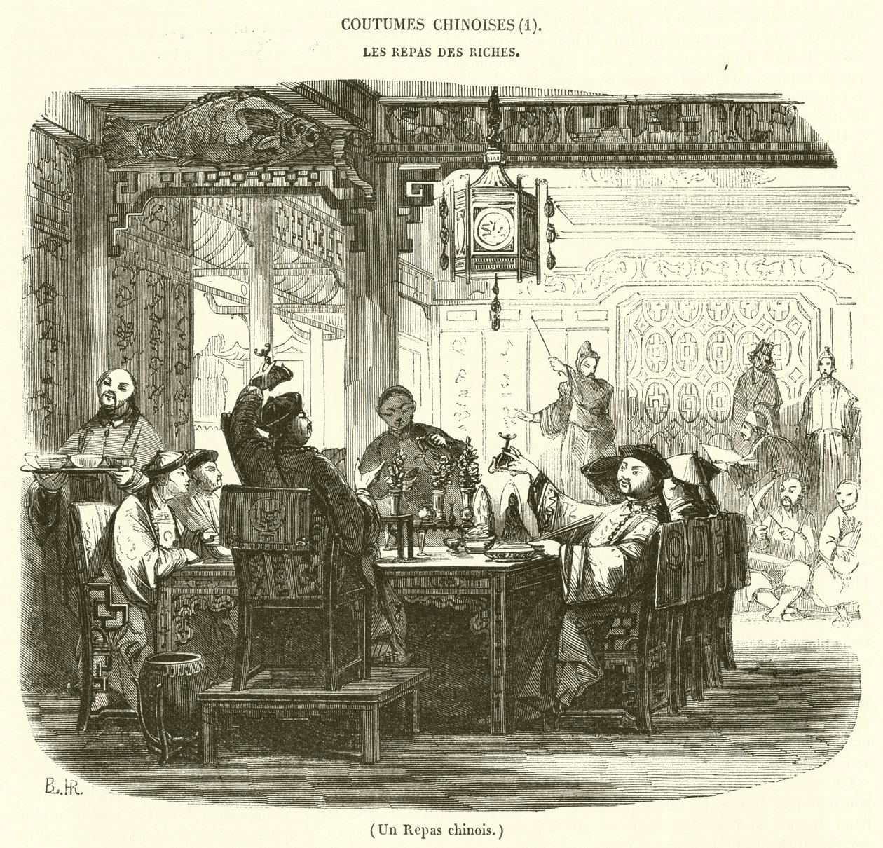 Een Chinese maaltijd (gravure) door French School