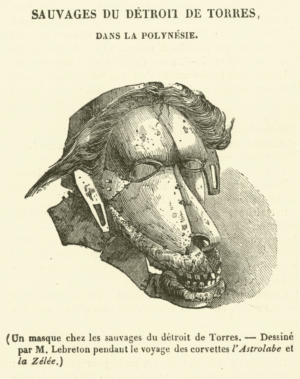 Een masker onder de wilden van de Torres Strait (gravure) door French School