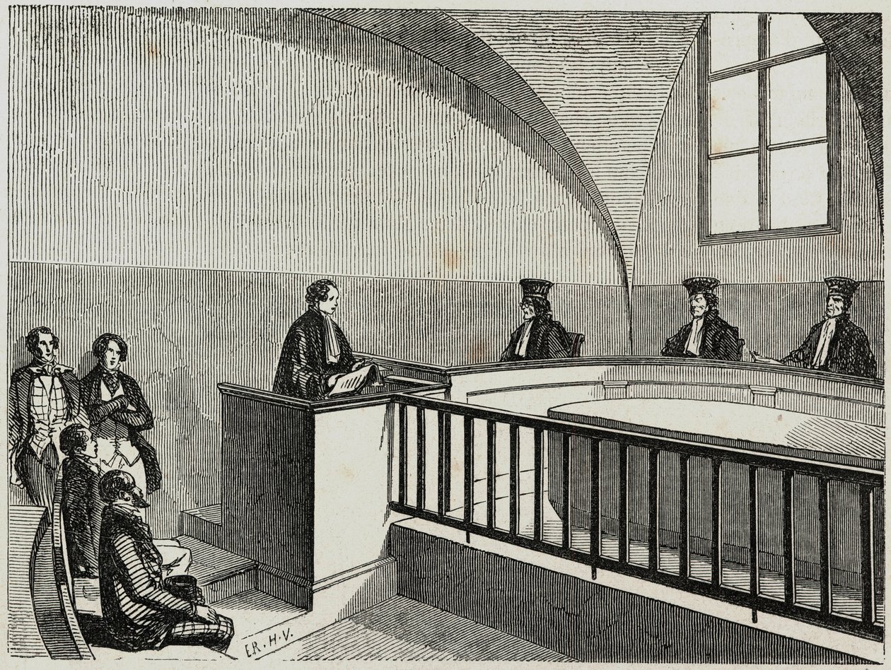 Een these aan de school voor recht in Parijs - Gravure in 