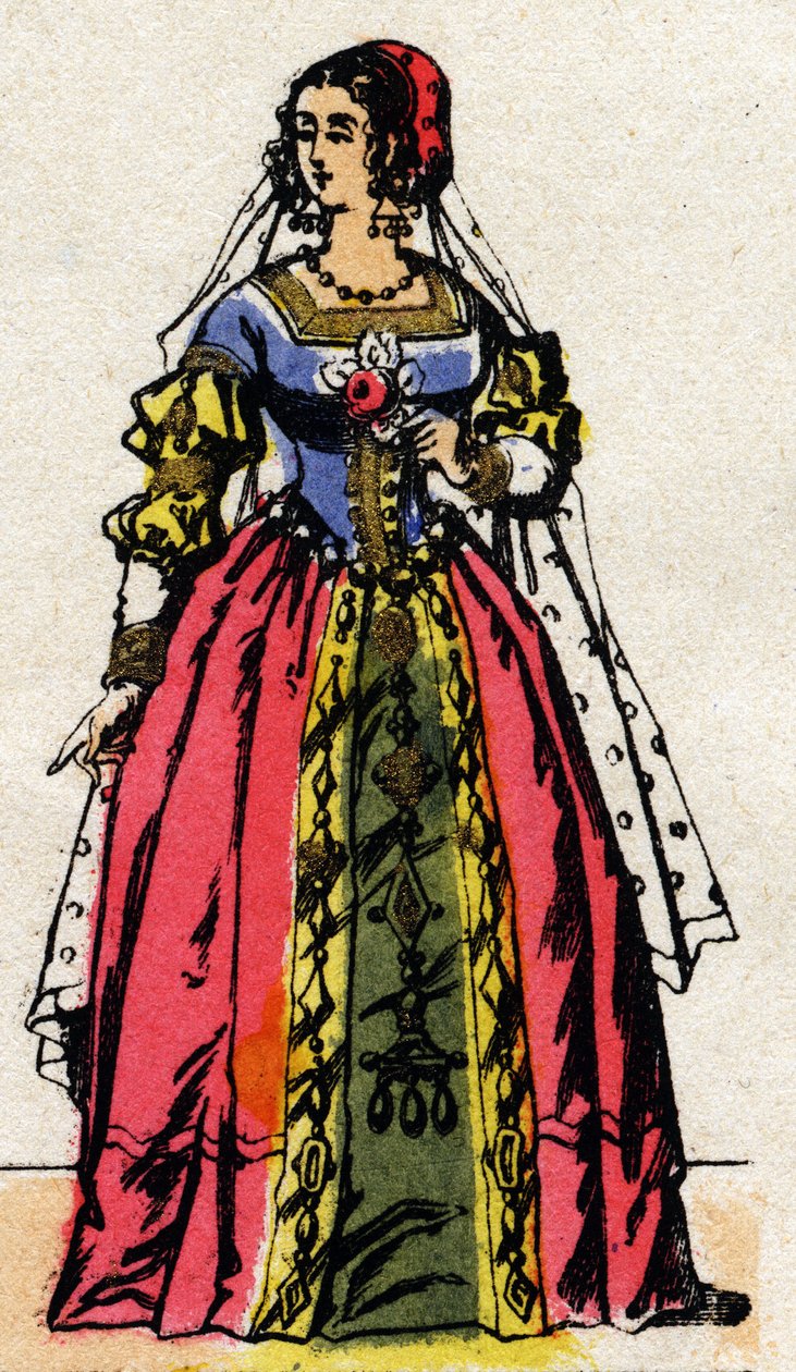 Valois dynastie: Portret van Eleonore van Habsburg of Oostenrijk (1498-1558), koningin van Frankrijk, echtgenote van Frans I (1494-1547). Epinal afbeelding uit het einde van de 19e eeuw. Privécollectie door French School
