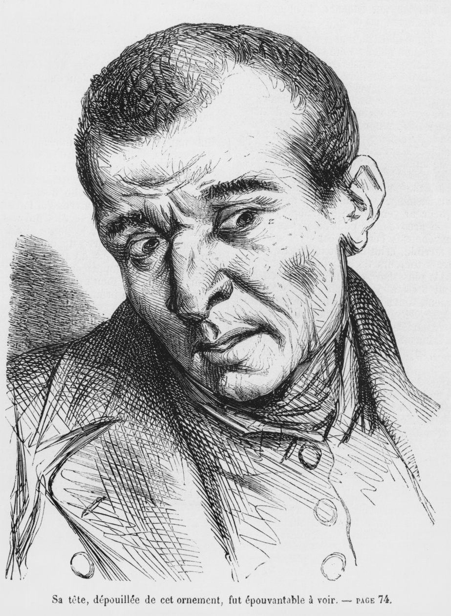 Vautrin gearresteerd en geïdentificeerd, illustratie uit Splendeurs et Miseres des Courtisanes door Honore de Balzac, gepubliceerd 1867 door French School