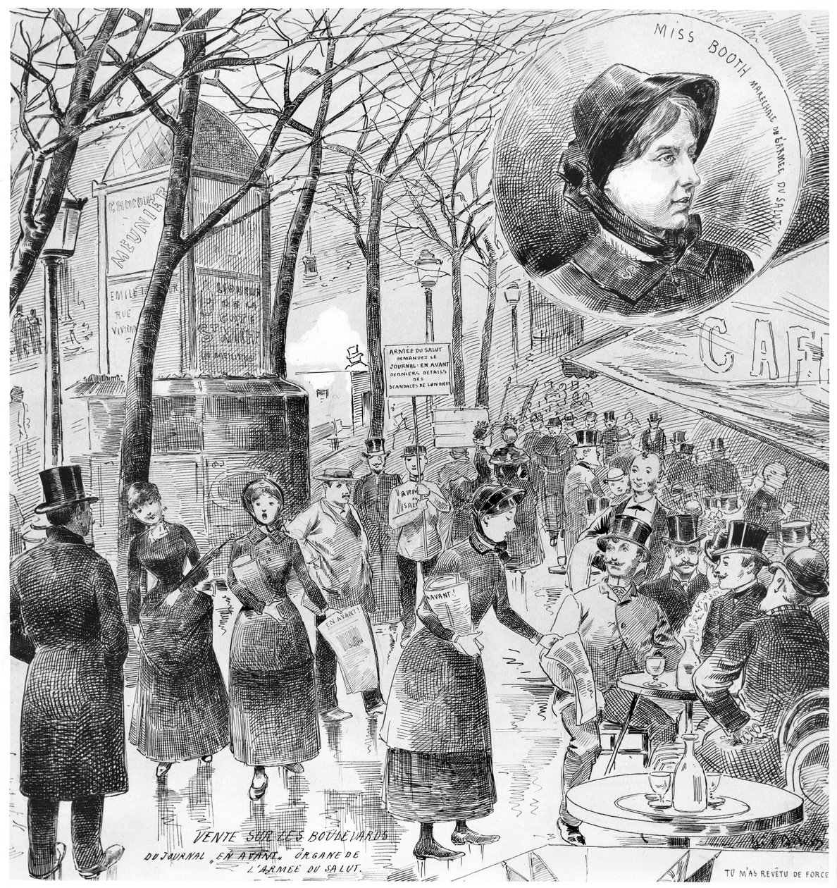 Verkoop op de boulevards van de krant En avant door French School