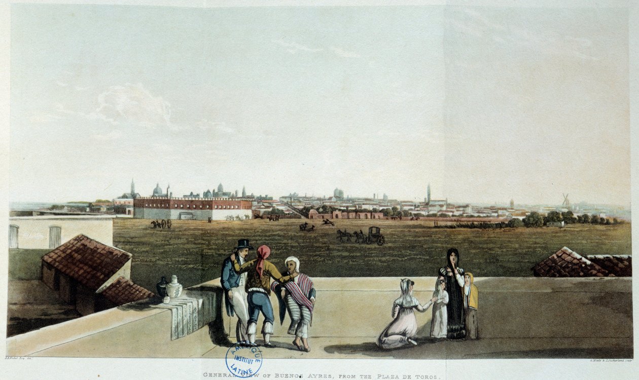 Uitzicht op Buenos Aires in Argentinië. Lithografie van Vidal (1820) 19e eeuw. Parijs, Latijns-Amerikaanse Bibliotheek door French School